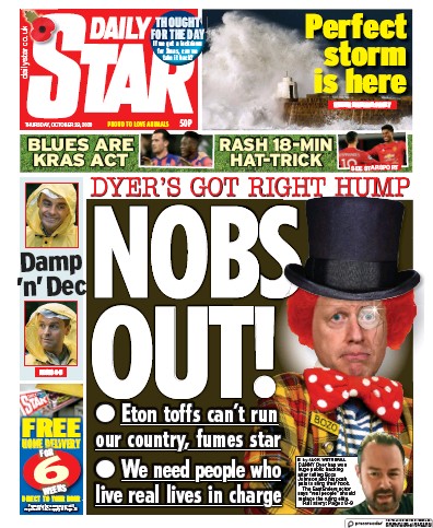 Daily Star Newspaper Front Page (UK) for 29 October 2020