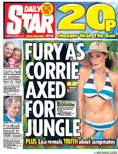 Daily Star Newspaper Front Page (UK) for 29 November 2016