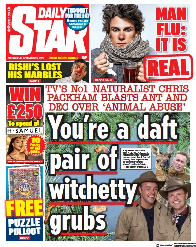 Daily Star Newspaper Front Page (UK) for 29 November 2023