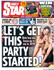 Daily Star (UK) Newspaper Front Page for 29 December 2017