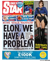 Daily Star (UK) Newspaper Front Page for 29 December 2021