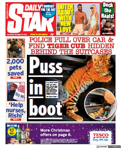 Daily Star Newspaper Front Page (UK) for 29 December 2022