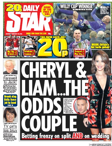 Daily Star Newspaper Front Page (UK) for 29 February 2016