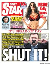 Daily Star (UK) Newspaper Front Page for 29 March 2019
