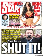 Daily Star (UK) Newspaper Front Page for 29 March 2019