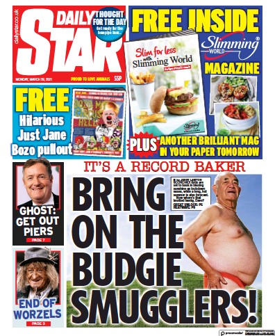 Daily Star Newspaper Front Page (UK) for 29 March 2021