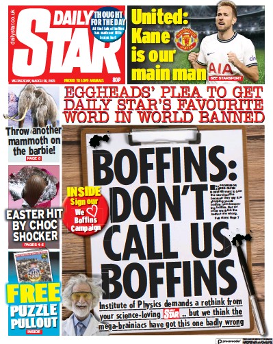 Daily Star Newspaper Front Page (UK) for 29 March 2023