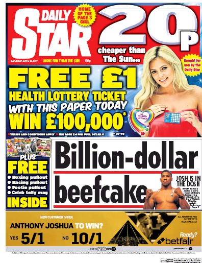 Daily Star Newspaper Front Page (UK) for 29 April 2017