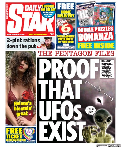 Daily Star Newspaper Front Page (UK) for 29 April 2020