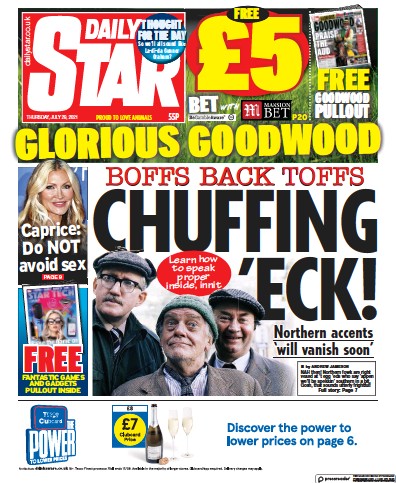 Daily Star Newspaper Front Page (UK) for 29 July 2021
