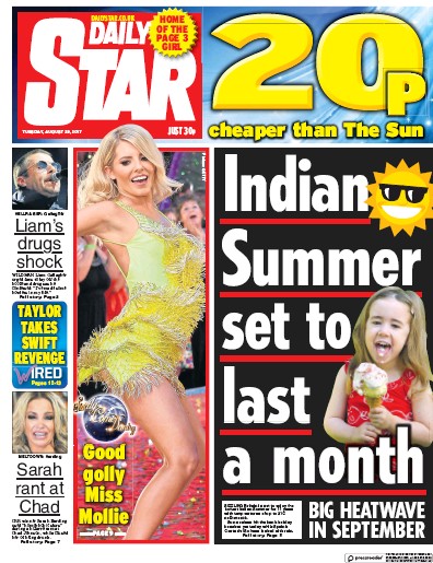 Daily Star Newspaper Front Page (UK) for 29 August 2017