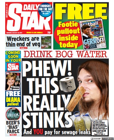 Daily Star Newspaper Front Page (UK) for 29 August 2022