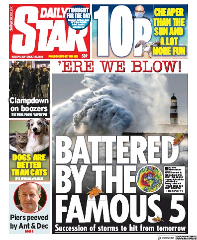 Daily Star Newspaper Front Page (UK) for 29 September 2020