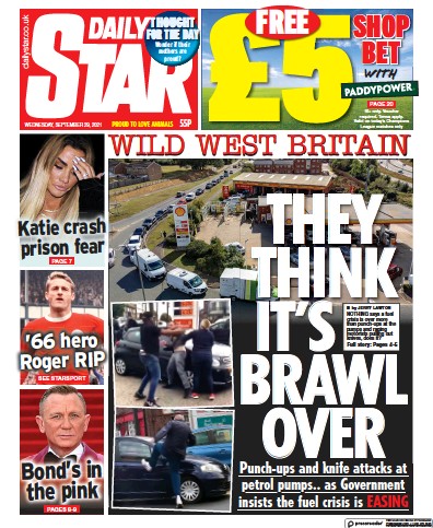 Daily Star Newspaper Front Page (UK) for 29 September 2021