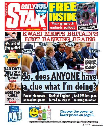 Daily Star Newspaper Front Page (UK) for 29 September 2022