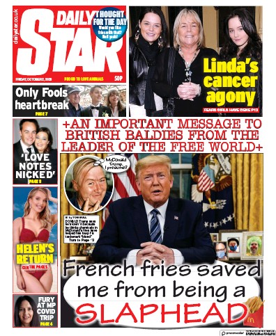 Daily Star Newspaper Front Page (UK) for 2 October 2020