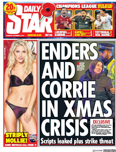 Daily Star Newspaper Front Page (UK) for 2 November 2017