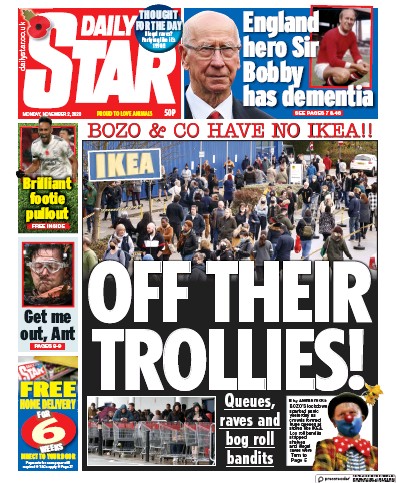 Daily Star Newspaper Front Page (UK) for 2 November 2020