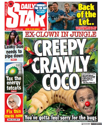 Daily Star Newspaper Front Page (UK) for 2 November 2022