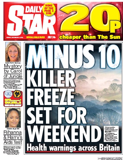 Daily Star Newspaper Front Page (UK) for 2 December 2016