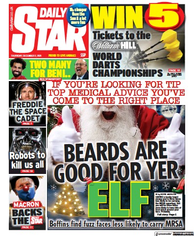 Daily Star Newspaper Front Page (UK) for 2 December 2021