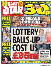 Daily Star (UK) Newspaper Front Page for 2 January 2016