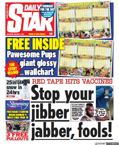 Daily Star Newspaper Front Page (UK) for 2 January 2021