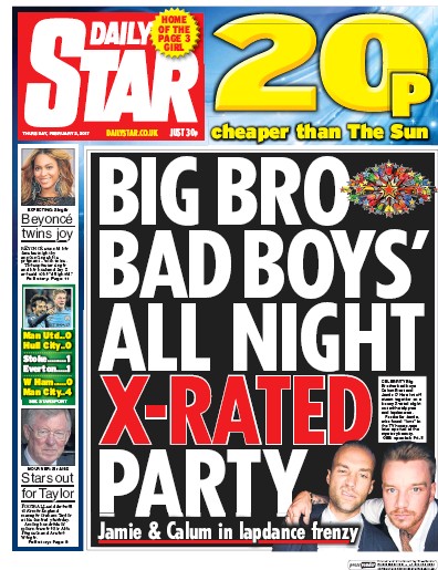 Daily Star Newspaper Front Page (UK) for 2 February 2017