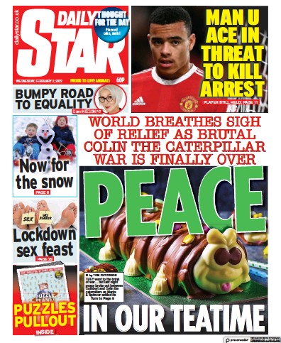 Daily Star Newspaper Front Page (UK) for 2 February 2022