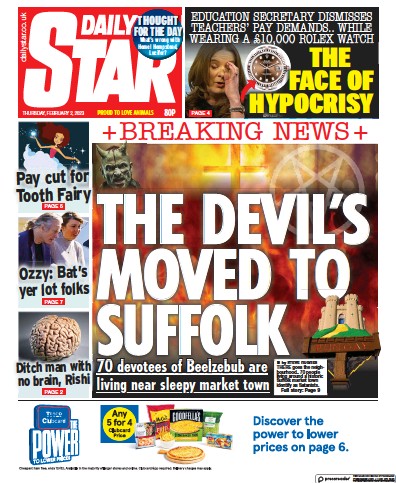 Daily Star Newspaper Front Page (UK) for 2 February 2023