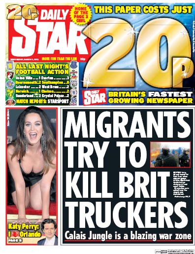 Daily Star Newspaper Front Page (UK) for 2 March 2016