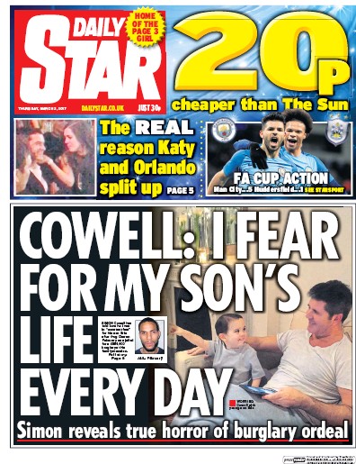 Daily Star Newspaper Front Page (UK) for 2 March 2017