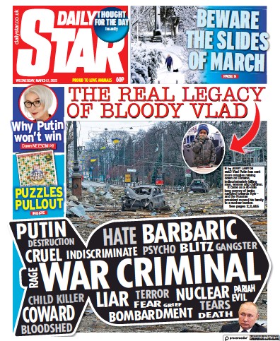 Daily Star Newspaper Front Page (UK) for 2 March 2022