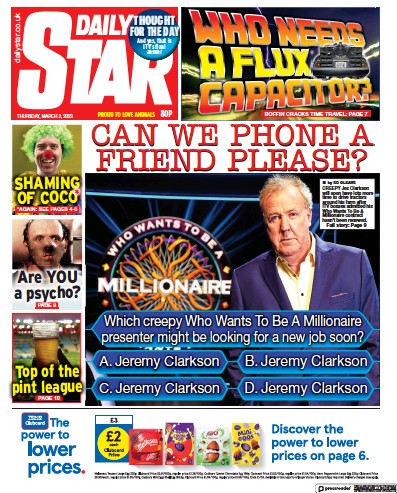 Daily Star Newspaper Front Page (UK) for 2 March 2023
