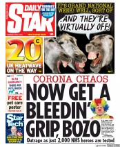 Daily Star (UK) Newspaper Front Page for 2 April 2020