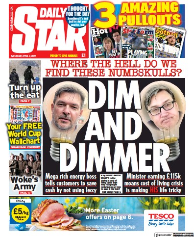 Daily Star Newspaper Front Page (UK) for 2 April 2022