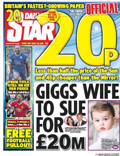 Daily Star Newspaper Front Page (UK) for 2 May 2016