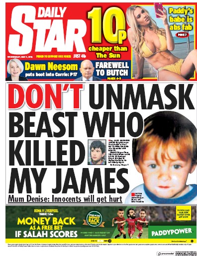 Daily Star Newspaper Front Page (UK) for 2 May 2018
