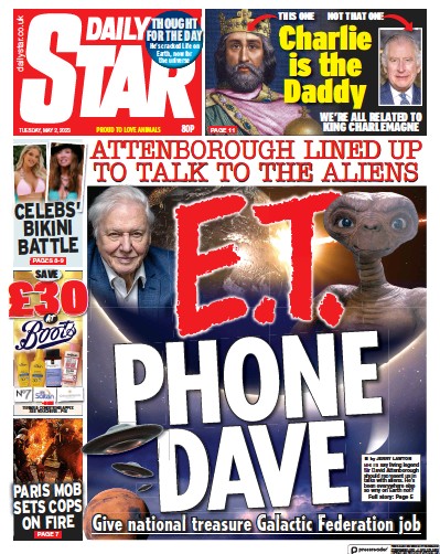 Daily Star Newspaper Front Page (UK) for 2 May 2023