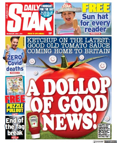 Daily Star Newspaper Front Page (UK) for 2 June 2021