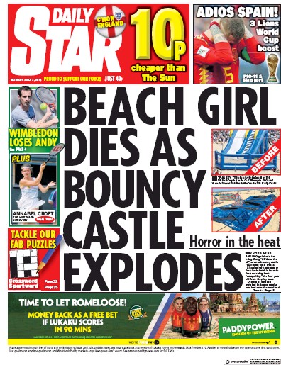 Daily Star Newspaper Front Page (UK) for 2 July 2018