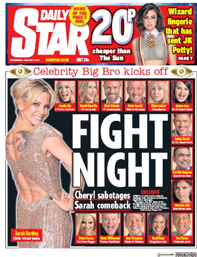 Daily Star Newspaper Front Page (UK) for 2 August 2017