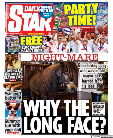 Daily Star Newspaper Front Page (UK) for 2 August 2022
