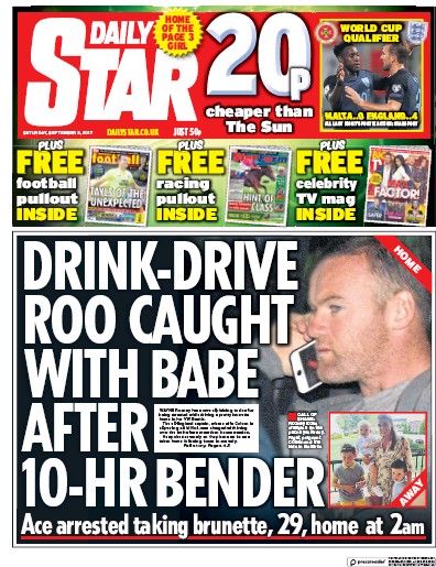 Daily Star Newspaper Front Page (UK) for 2 September 2017