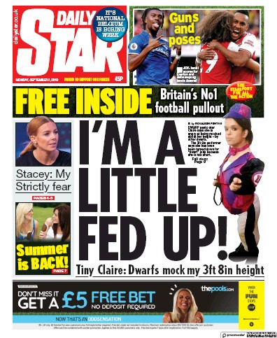 Daily Star Newspaper Front Page (UK) for 2 September 2019