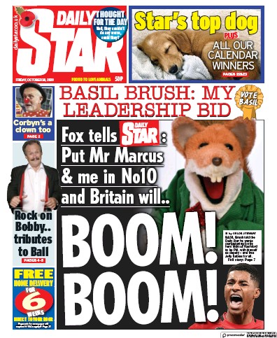 Daily Star Newspaper Front Page (UK) for 30 October 2020