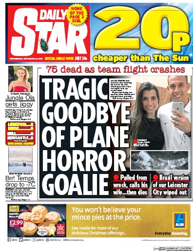 Daily Star Newspaper Front Page (UK) for 30 November 2016