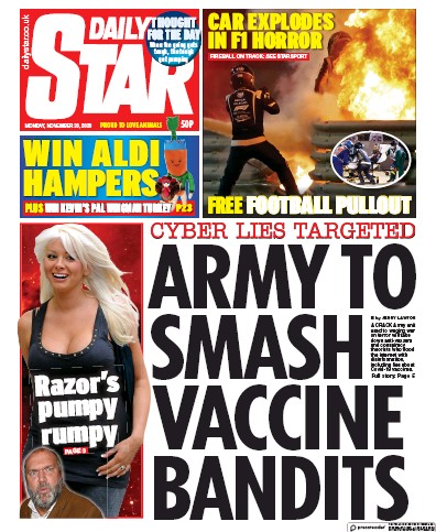 Daily Star Newspaper Front Page (UK) for 30 November 2020