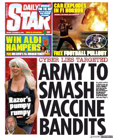 Daily Star Newspaper Front Page (UK) for 30 November 2020