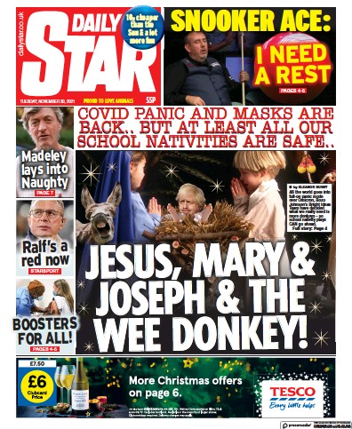 Daily Star Newspaper Front Page (UK) for 30 November 2021
